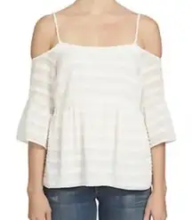 State White Cold Shoulder Ruffled Cloud Bell Sleeve‎ Blouse