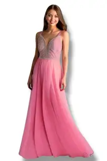 Vienna Prom Dress Pink with Silver Rhinestones Size 2