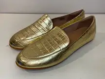 Flitflop NWT Women’s Lena Croco Vintage Gold Leather Loafers Size 11‎