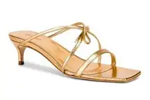 By Far January Metallic Gold Sandals Kitten Heel Bow