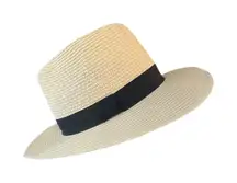 Swiss Tech Performance Paper Straw Hat Wide Brim One Size Black Ribbon Trim NWOT