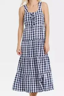 WhoWhatWear NWT blue gingham lace up midi dress S