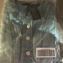 Colleen Lopez Puff Sleeve Light Wash Denim Button Front Jacket XXS