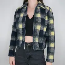 Vintage 80s Skoozi Plaid Cropped Teddy Jacket