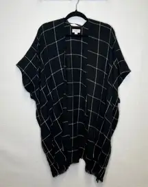 LOFT Outlet Black Plaid Kimono Open Front Poncho Women's One Size