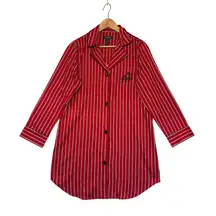 Lauren Ralph Lauren Red White Stripe Cotton Pajama Nightgown Shirt Dress  Medium