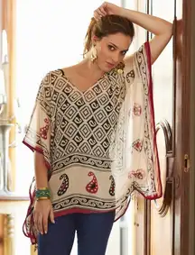Soft Surroundings semi-sheer poncho paisley and Aztec print Size S/M