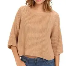 Free People Sweater Ryanne Cropped Sweater Large Beige Tan