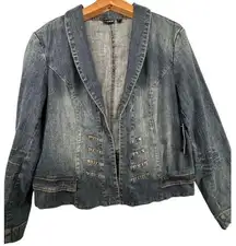 Ana Women's Jacket XL Military Style Dark Wash Denim Open Front NWT $50 MSRP