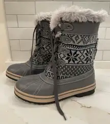 Mukluk Alexa Boots Women Size 6 Grey Lace-up Fair Isle Knit Faux Fur Snow New