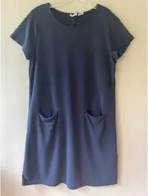 Sigrid Olsen Sz L Navy Mini Dress Sundress Loose Athletic Stretch Front‎ Pockets