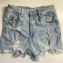 Black Label Light Wash Frayed Ripped Denim Shorts