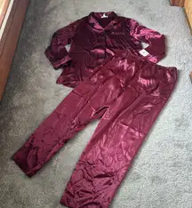 Croft & Borrows Autumn Wine Satin Pajama Set SIZE L