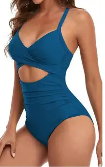 Eomenie -1 Pc. Tummy Control Cutout High Waisted Wrap Tie Back Swimsuit - Medium NWT