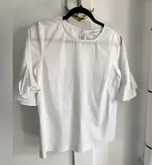 Calvin Klein Women's White Ruffle Short Sleeve Cotton Blend Pull Over Top S