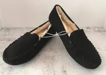 Black Moccasin Slippers, Size 10
