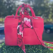 Betsey Johnson Vibrant Pink Satchel with Floral scarf.