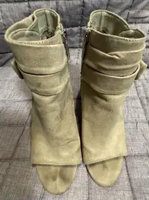 Nine West Zytao Open Toe, Side Zip, Block Chunky Heel Booties, Bow Detail, 7