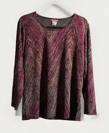 Crealine Purple Metallic Zig Zag Blouse‎ Womens 16/18 Office Formal Italy Made