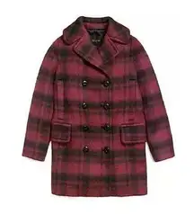 Coach NEW  Plaid Peacoat Dark Cranberry Red Black Wool Alpaca