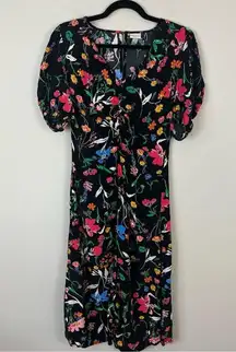 A New Day  | Black and Colorful Floral Cinched Bust Midi Dress Size Small