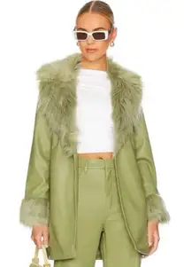 Show Me Your Mumu Penny Lane Sage Green Faux Leather Fur Trench Coat Holiday