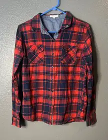 C I Sono Red and Navy Plaid Flannel Shirt - Size Medium