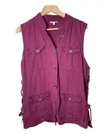 Maurice's  Linen Cotton Blend Vest Purple Eggplant Sz XL Lace up sides