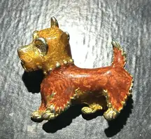 VTG FIGURAL SCOTTIE DOG SCOTTISH TERRIER GOLD TONE ENAMEL RHINESTONE BROOCH