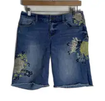 Sundance Shorts Womens 29 Blue Magnolia Embroidered Denim Bermuda Raw Hem
