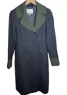 LK Bennett Penny Navy Contrast Collar Long Coat Wool Size 4