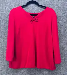 Talbots Womans Blouse Size Large Red Top Bow Accent Long Sleeve Knit Casual‎