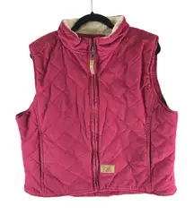 C.E. Schmidt Womens Quilted Vest Red Cotton Canvas Shell Faux Sherpa Lining XL