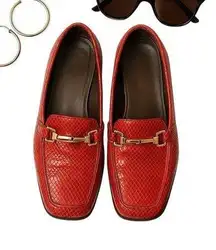 Stuart Weitzman Red Snake Print Bit Loafers Size 7M Square Toe Made in Spain GUC