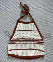Pacsun Kendall and Kylie White Brown Stripe Crochet Crop Halter Top Sz M