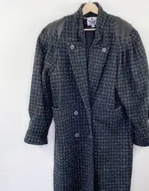 Deb Shops Black Houndstooth Wool Blend Double Breasted Coat Women's Size 11/12