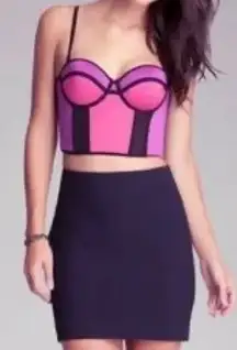 Bebe Celine Colorblock Boustier Structured Corset Crop Top Pink Purple Small