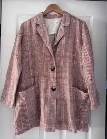 J. Jill Harper Relaxed Fit Blazer Linen Cotton Blend Plaid Lagenlook
