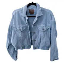 AMERICAN EAGLE Bomber Cropped Corduroy Light Blue Cotton Jacket Sz S