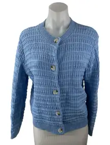 Pretty Garden Blue Ribbed Knit Long Sleeve Button Up Cardigan Sweater Top Size S