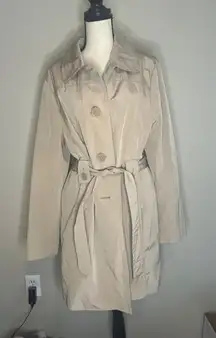 Woman’s large beige London Fog raincoat hooded