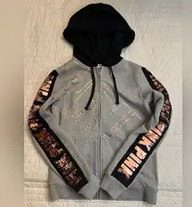 Victoria Secret Pink Hoodie Bling Logo Gray Full zip Sequin