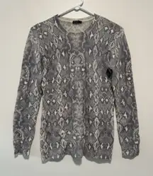 J. McLaughlin Gray Python Snake Print Cashmere Crewneck Sweater Size XS
