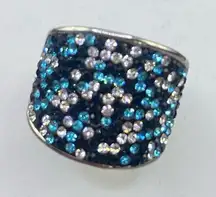 Dillard’s Cocktail Ring Teal Multi Crystals Statement Fashion Size 7 Silver NIB