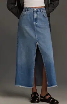 Anthropologie PILCRO The Madi Front Slit Denim Maxi Skirt Faded Blue Wash Size 6