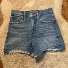Madewell High Rise Denim Shorts Size 24 Raw Hem Medium Blue Womens Cotton