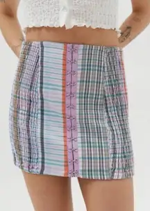 Linny Smocked Hook and Eye Closure Plaid Mini Skirt