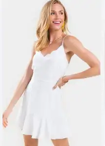 68 Francesca’s Trixxi Sonia Scalloped Mini Dress White Bride Bachelorette Size M