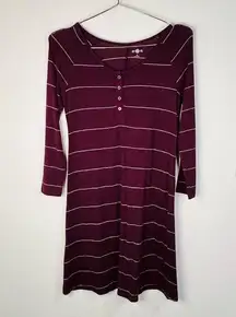 SO Wine Sweater Dress White Stripes Casual Cool Long Sleeve Soft Touch Size XS