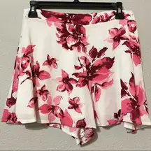 Aqua Pink & White Floral Dressy Flowy Shorts Linen Blend Womens M Girly Romantic